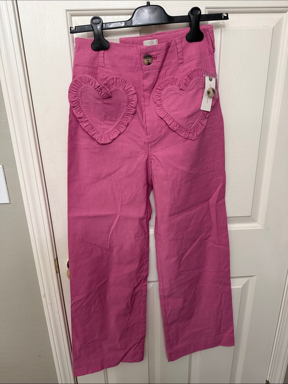 Maeve Pink Wide-Leg Heart Pocket Pants